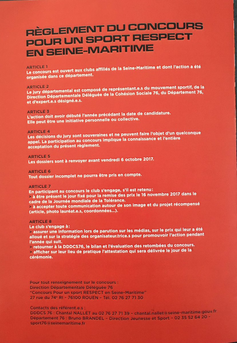 Concours  "Pour un sport RESPECT en Seine-Maritime" ouvert aux associations sportives <a href="/AnthonyMette/">Anthony Mette</a> @EthiqueEtSport