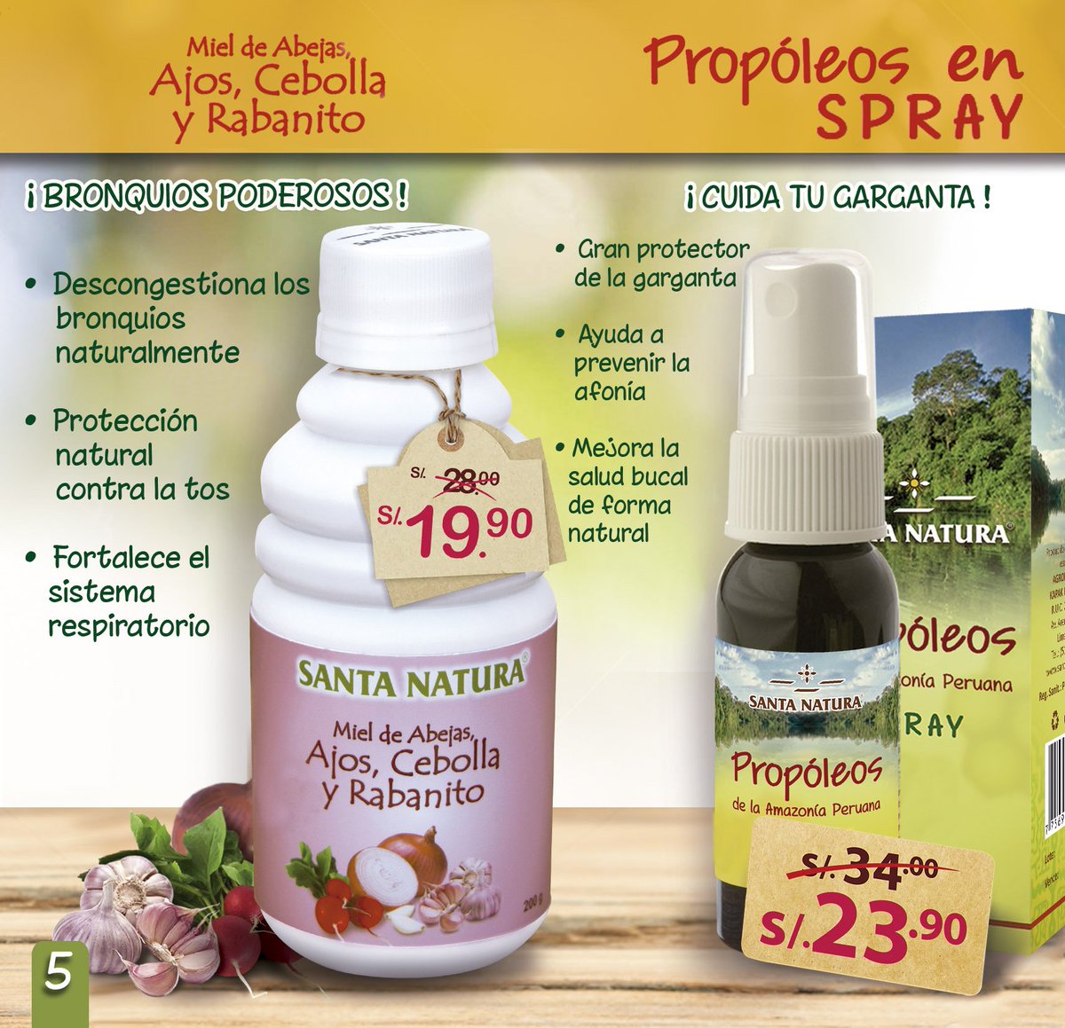 Para tus BRONQUIOS --> MIEL con AJOS, CEBOLLA y RABANITO a solo S/. 19.90 OFERTA válida hasta agotar stock. Ven a #SantaNatura
