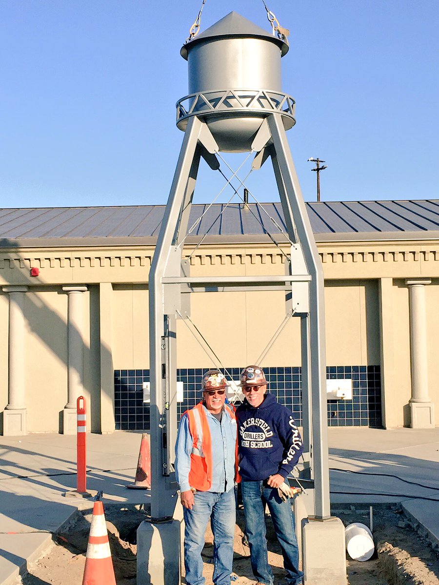 KernHighNetwork's tweet photo. Final prep work for Griffith Stadium with a mini water tower. Big reopening next week @DrillerGridiron @BHSDrillers - @KGETnews @23ABCNews https://t.co/LSEbqml2vm