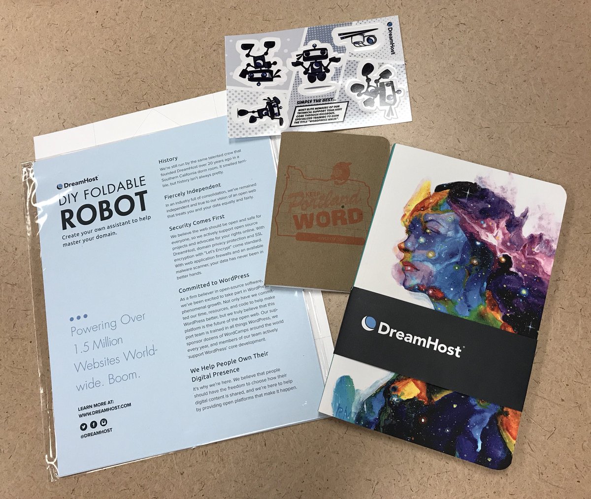 cUsability's tweet photo. Lovely swag notebook @wcpdx from sponsor @DreamHost. I’ve hosted there since 2002. @shopdenik @MorseArt
#WordCamp https://t.co/0aLh3k95yL