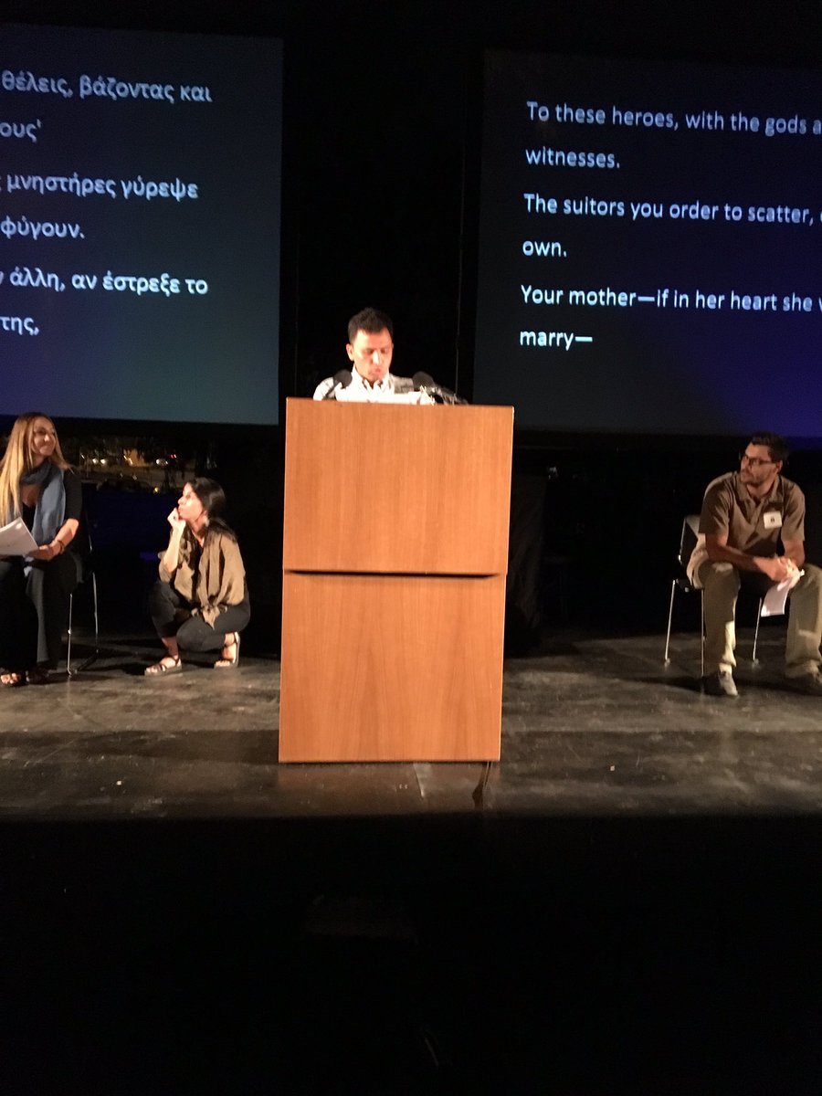 LDUNHCR's tweet photo. Nasruddin, Afghan refugee in #Greece, recites Homer's Odyssey in tribute to epic refugee journeys at @MegaronAthens #WithRefugees https://t.co/sym1yiOJw6