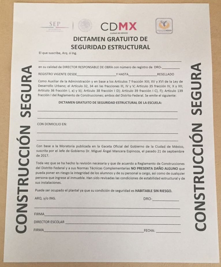 aurelionuno's tweet photo. En la #CDMX, sólo los planteles que tengan un Dictamen de Seguridad Estructural señalizado claramente a la entrada podrán reanudar labores. https://t.co/l0bB1am9Ut