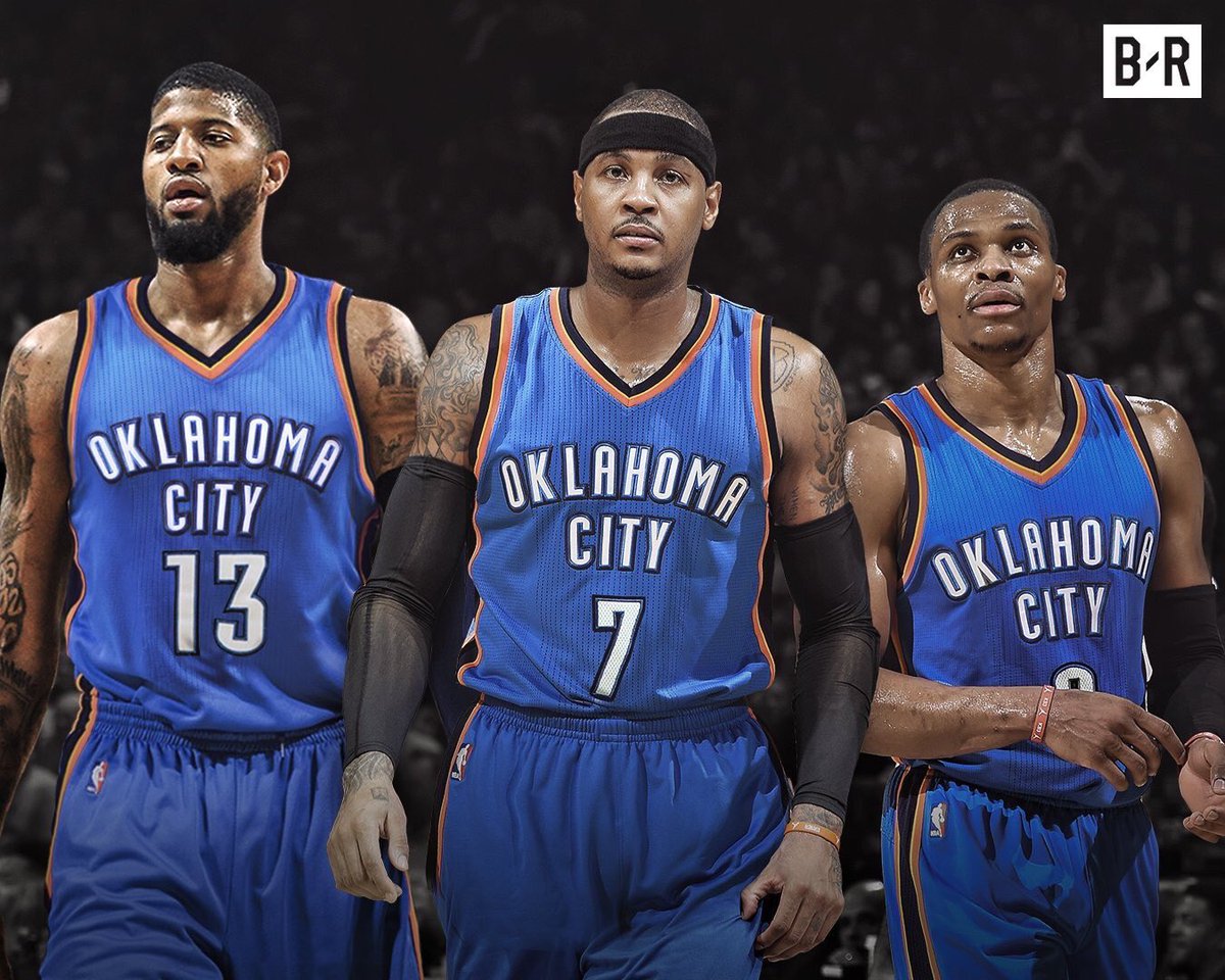 TheNBAMonster's tweet photo. Una nueva era ha comenzado en Oklahoma City...

Carmelo Anthony se une a Russell Westbrook y al recién llegado Paul George. Arde el Oeste🔥 https://t.co/f3zGlP9vXE