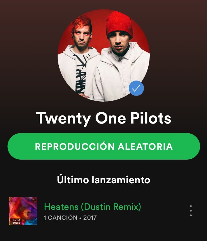 TOPLatam's tweet photo. En el Spotify de los chicos aparece como "nuevo lanzamiento" un remix de heathens que salió el 20 de septiembre https://t.co/MQzs74t0aZ