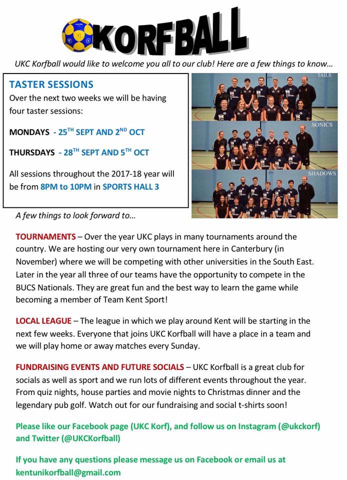 It was great to see you at freshers fair! Come along to our tasters to see what korfball is all about