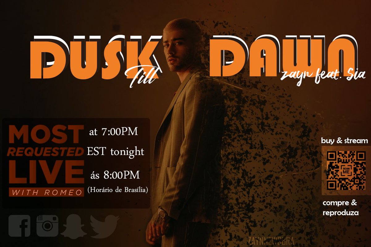 ZaynNewsBRA's tweet photo. 🚨 Peça Dusk Till Dawn no #MostRequestedLive ás 8:00PM (horário de brasilia).
🚨 Request Dusk Till Dawn on #MostRequestedLive at 7:00PM EST. https://t.co/NpjssqC3ZM