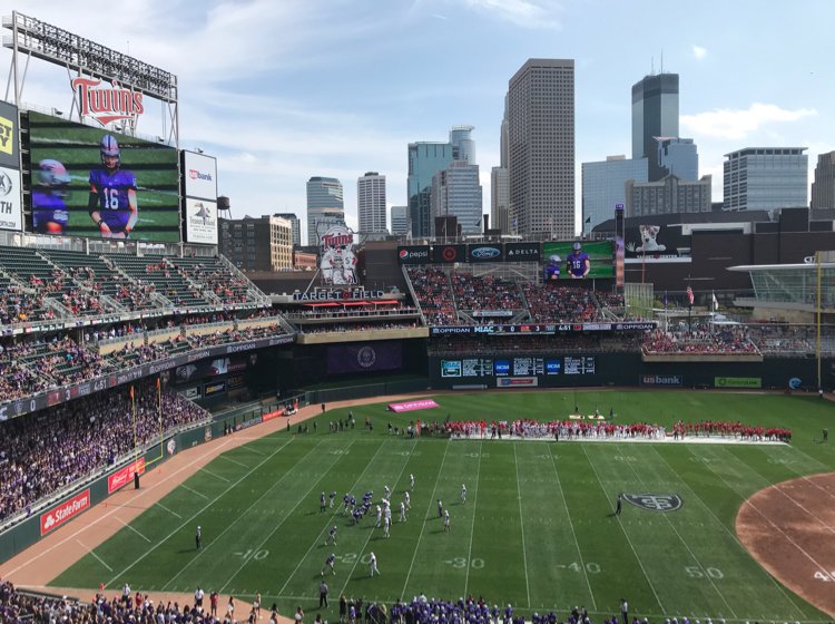 wccoradio's tweet photo. Through the first half of the first ever football game at Target Field #TOJO17 https://t.co/bIEMnBGkes