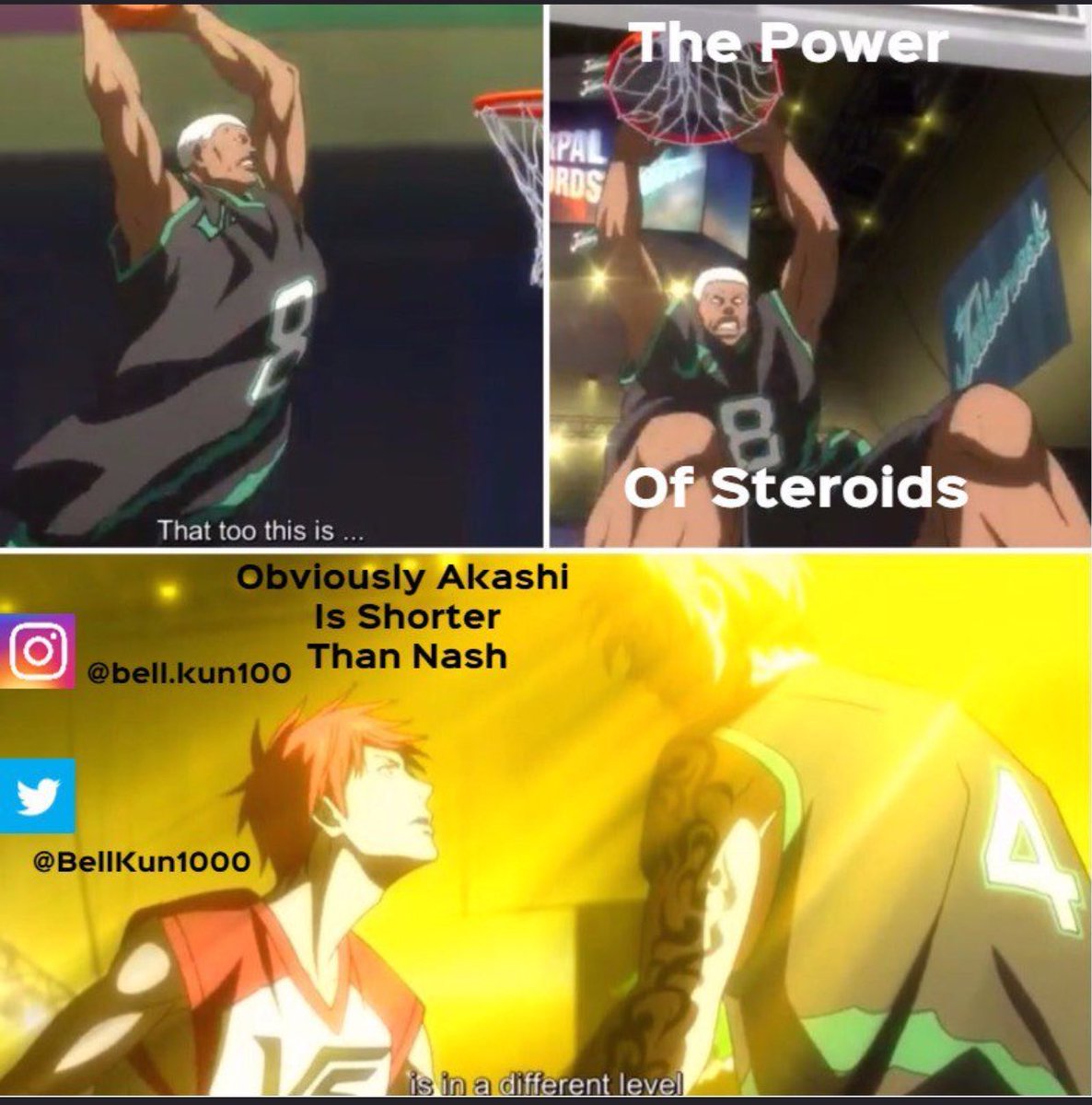 BellKun1000's tweet photo. My #New #Original #Meme - #Anime Movie - #KNB #KurokoNoBasketLastGame :
#VorpalSwords
#Silver Uses Steroids 😂
#Akashi > #NashGoldJr https://t.co/TqQ8gTjMuH