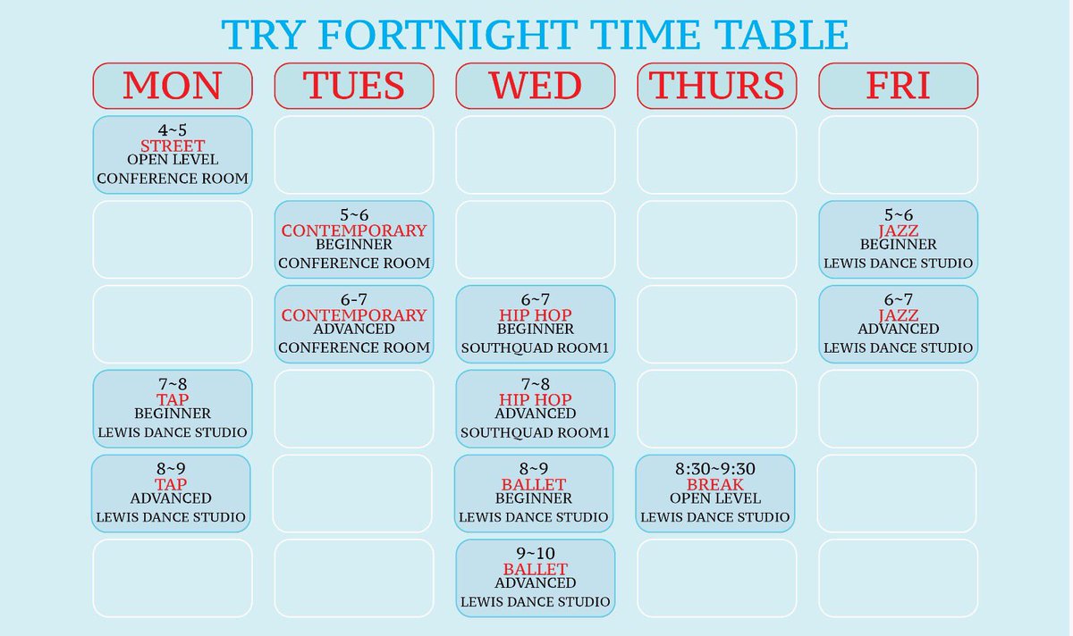 Try fortnight schedule officially out! Available with a handy map! There's an event on our fb so check that out &amp; hit 'going' 💕💕