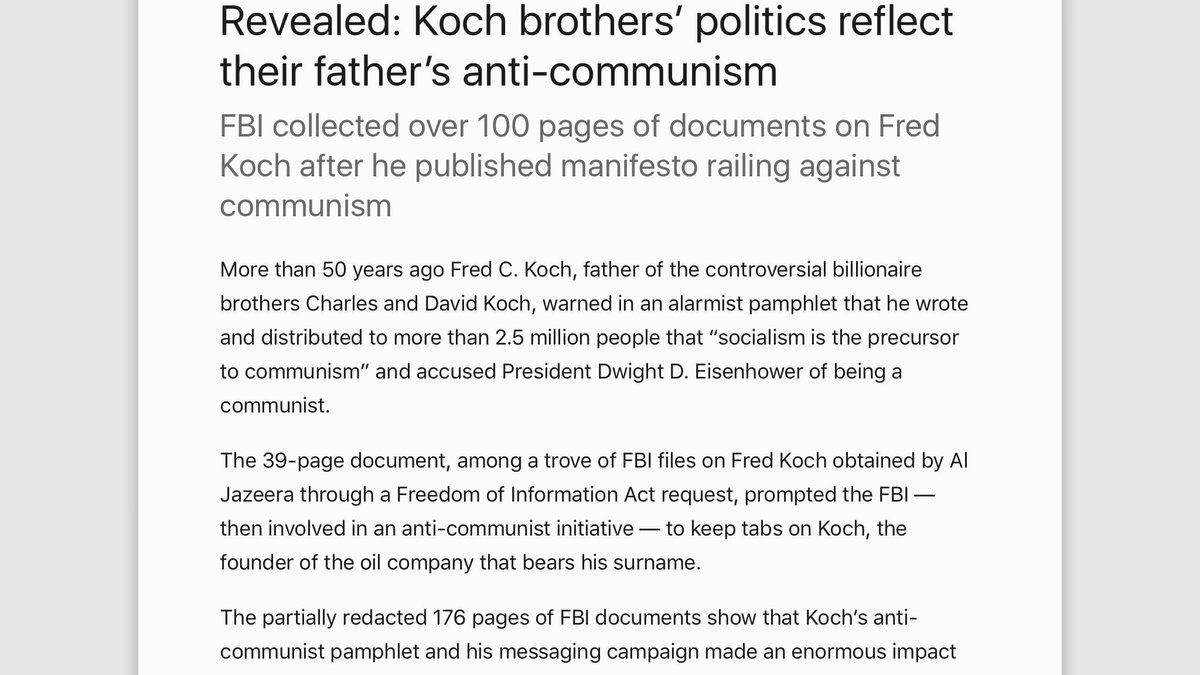 Their ideology reflects that of their father's "anti-communism"  http://america.aljazeera.com/articles/2014/7/30/koch-brothers-fatherpolitics.html
