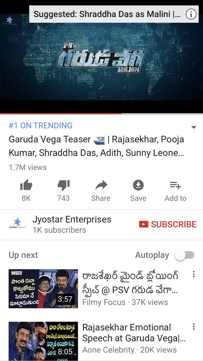 # 1 Trending on YouTube #psvgarudavega teaser