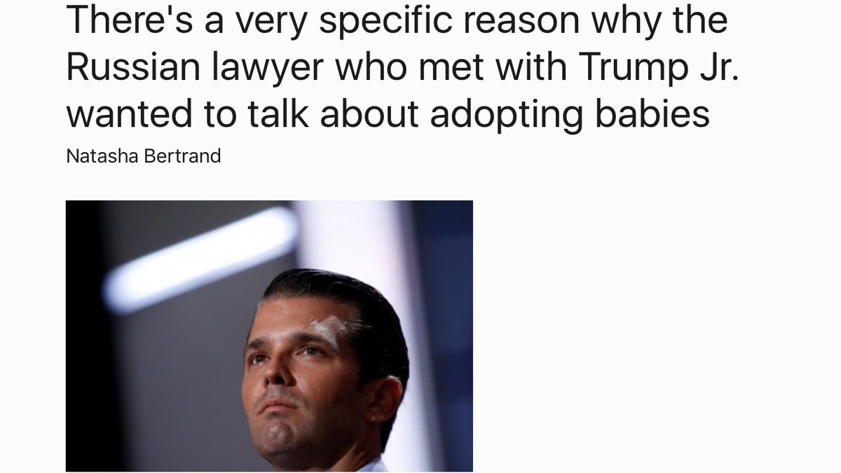 Remember Donald Jr saying they talked about adoptions? Well that's code for the Magnitsky Act & Russian sanctions http://www.businessinsider.com/magnitsky-act-russian-adoptions-donald-trump-jr-meeting-2017-7