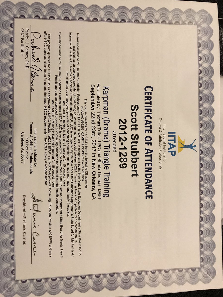 ScottStubbert's tweet photo. Just finished my training for the karpman triangle.  #iitap #amazing #karpmantriangle https://t.co/4E8yKHbPXI