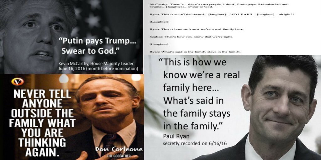 Its no surprise then why Paul Ryan told GOP leader Kevin McCarthy "no leaks" re how Russia pays Trump. Its on tape! https://www.washingtonpost.com/world/national-security/house-majority-leader-to-colleagues-in-2016-i-think-putin-pays-trump/2017/05/17/515f6f8a-3aff-11e7-8854-21f359183e8c_story.html?utm_term=.bd57ebbc13fa