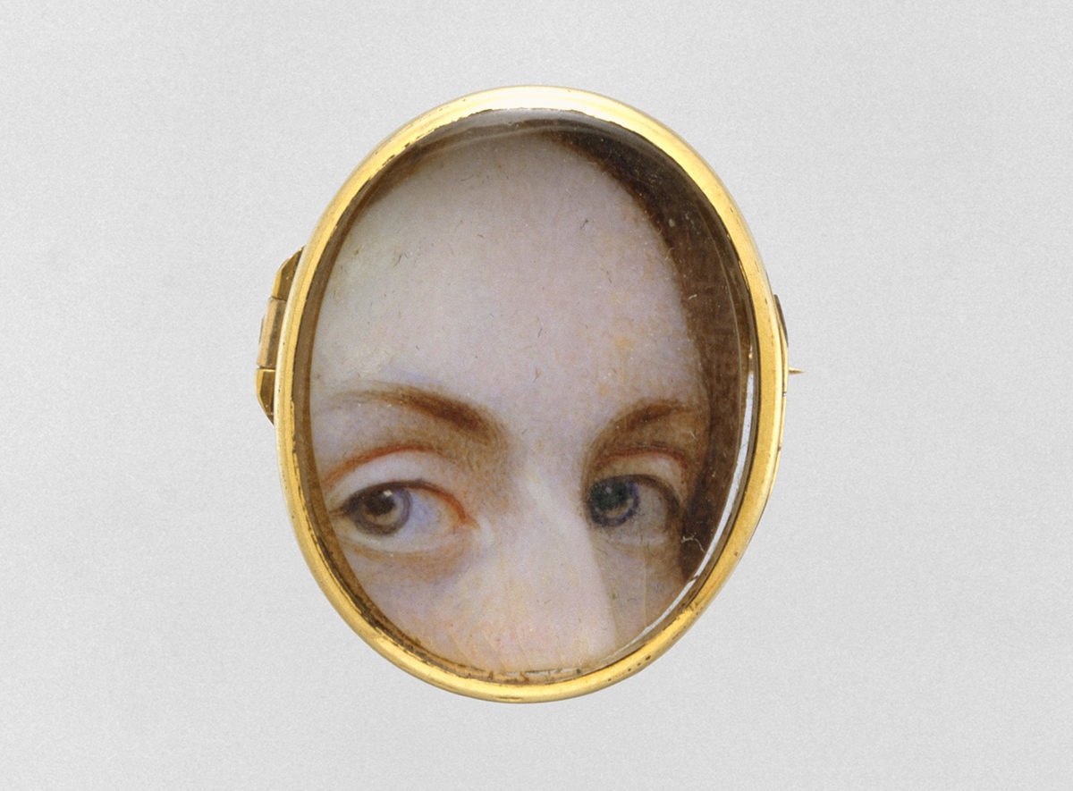 atlasobscura's tweet photo. ‘Lover’s eye’ jewelry was the height of fashion in the Georgian era, with only the wearer and subject knowing whose eyes were depicted https://t.co/JVlngb33T6