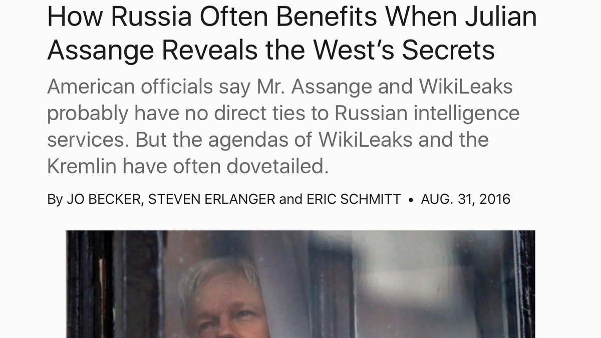 Wait are you saying  #Wikileaks is in on it to? I thought they were the good guys? No. They work for Russia. https://www.nytimes.com/2016/09/01/world/europe/wikileaks-julian-assange-russia.html