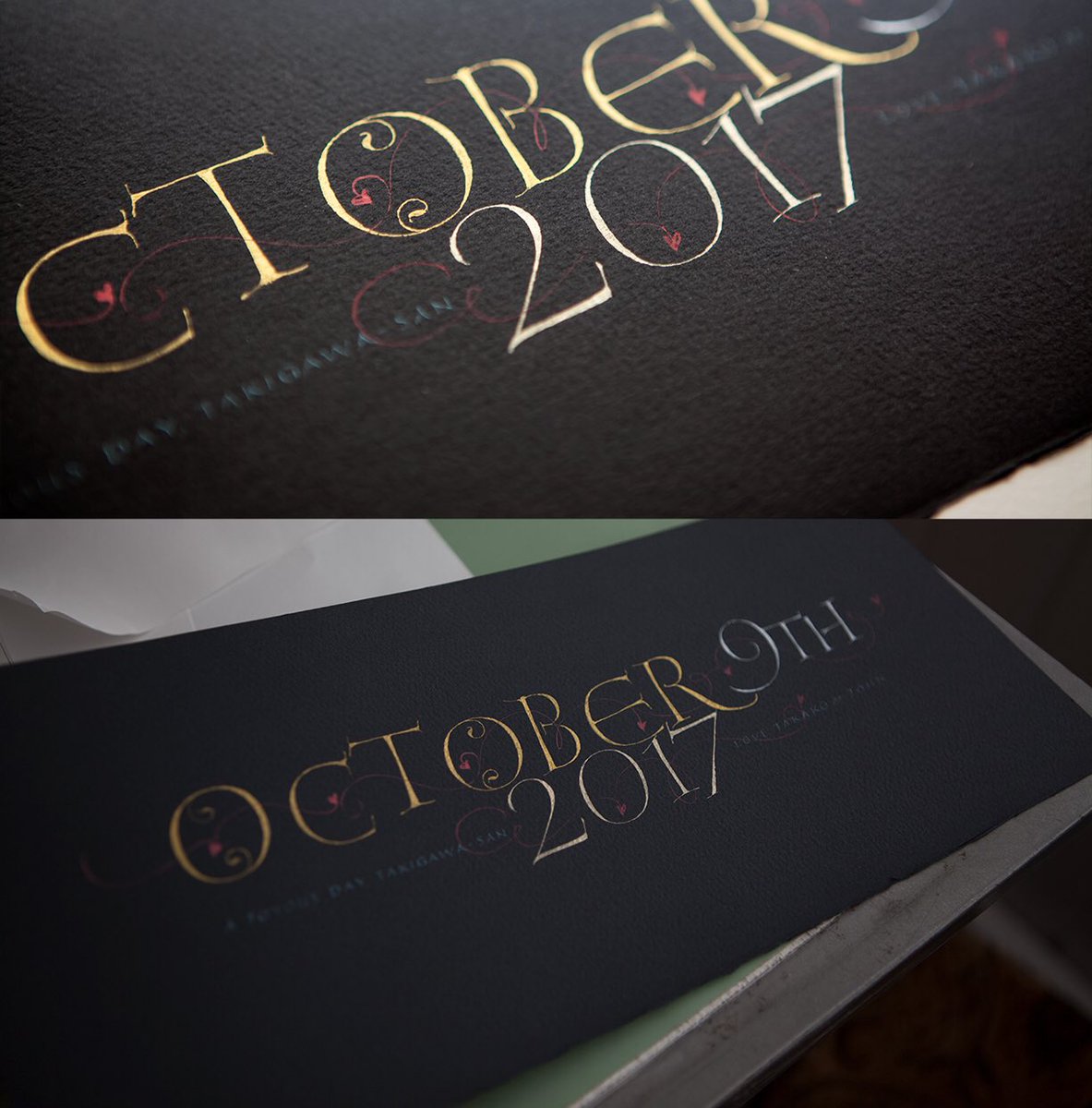 calligperson's tweet photo. Another approach we can work on: I don't think I could get this gold to lay nicely on this textured paper w/ a broad-edge pen. #pointedbrush https://t.co/T9sMpEmOBj