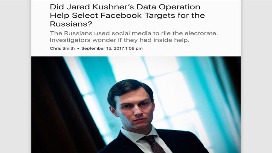 So the Russian's helped w/ donations & emails but they also worked w/ Kushner to spread propaganda on social media.  https://www.vanityfair.com/news/2017/09/jared-kushner-data-operation-russia-facebook