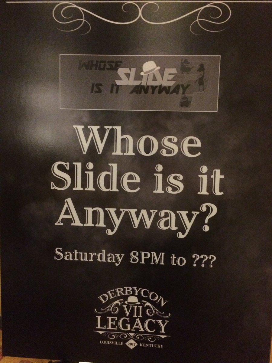 Dave_Mattingly's tweet photo. Starting in a few minutes -- Whose Silde Is It Anyway, speakers think on their feet presenting from a random slide deck. @DerbyCon https://t.co/jcsFMKxUfZ
