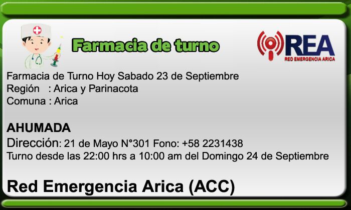 REA_ARICA's tweet photo. #Farmacia de turno #Rea #Arica https://t.co/7iC8TgZnzt