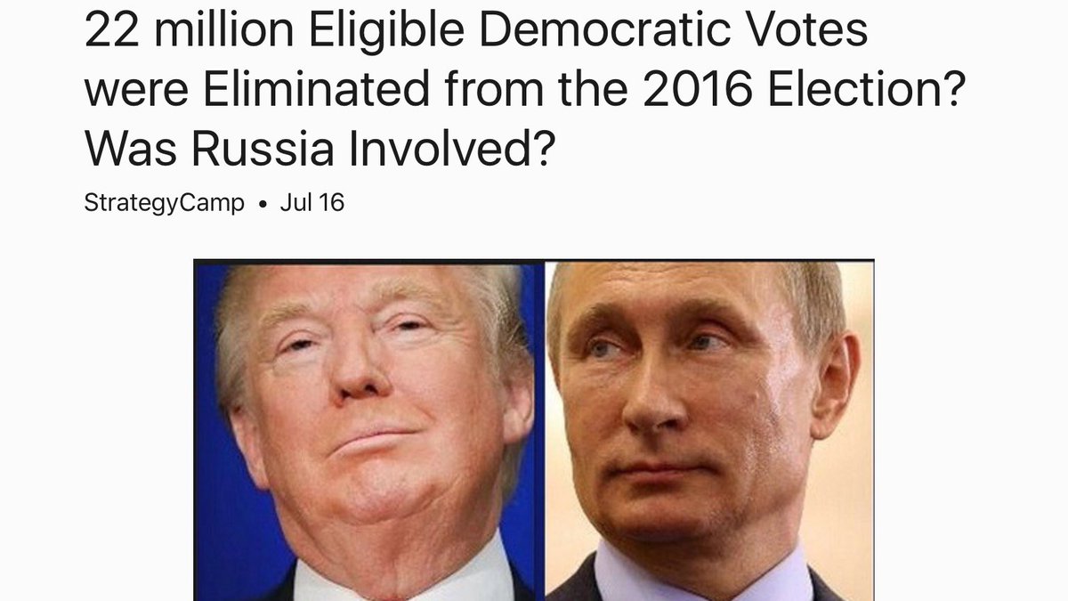 Ok that must be it? Nope still more. Remember when they hacked the voter systems? Well they also unregistered voters https://medium.com/@SIIPCampaigns/22-million-eligible-democratic-votes-were-eliminated-from-the-2016-election-was-russia-involved-3afc42eaf31