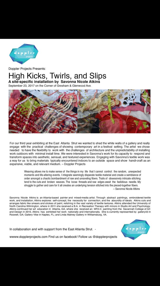 SavonnaNicole's tweet photo. "High Kicks, Twirls, and Slips" #dopplerprojects #savonnanicoleatkins #eavstrut #installation #contemporaryart #textiles #atlartist #atlart https://t.co/W8AnUWpsL2