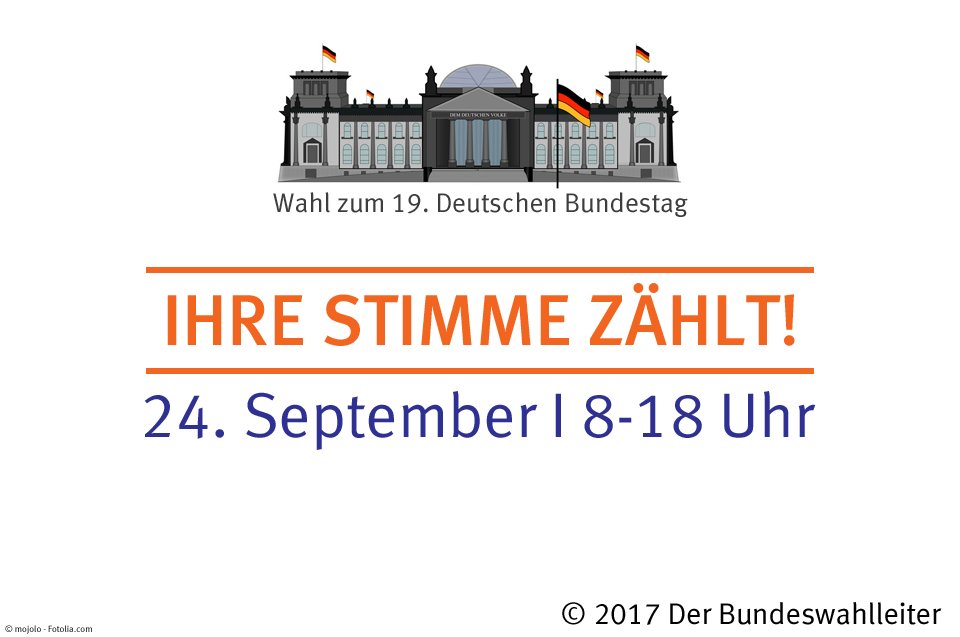 Es ist soweit: #DEwählt - und wer wählt, mischt mit! Die Wahllokale haben von 8-18 Uhr geöffnet. #btw17