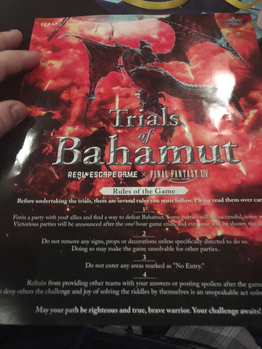 GardeniaGeo's tweet photo. Participated in the Trial of Bahamut, Real Escape Game had a LOAD of fun. #ScrapFF https://t.co/6h8tTe84Vn