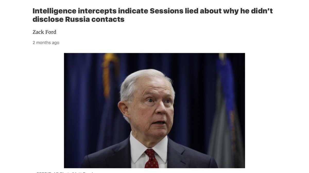 ...We'll find out later that he lied again and that he met w/ Russians to discuss sanctions (illegally). https://thinkprogress.org/sessions-russia-kislyak-intelligence-b2c536b88d24/amp/