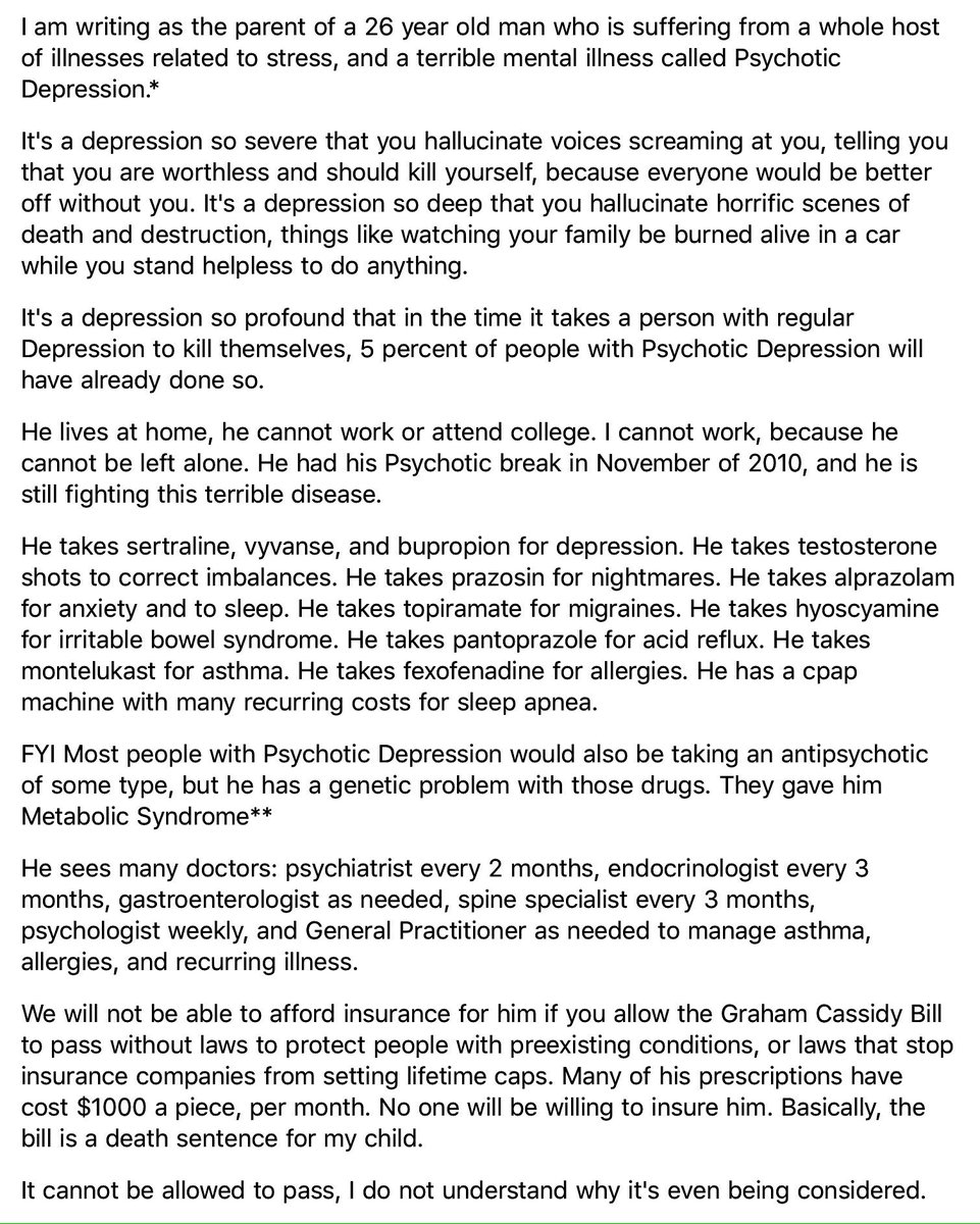 Warhammerlass's tweet photo. @atozsquared @ASlavitt Sent my email last night
#IWasHealthy #GrahamCassidyNO
tyโค๏ธ @SenatorBaldwin
@SenRonJohnson
#PsychoticDepression
Don't kill my son!
Vote No! https://t.co/IwytPiJzXj
