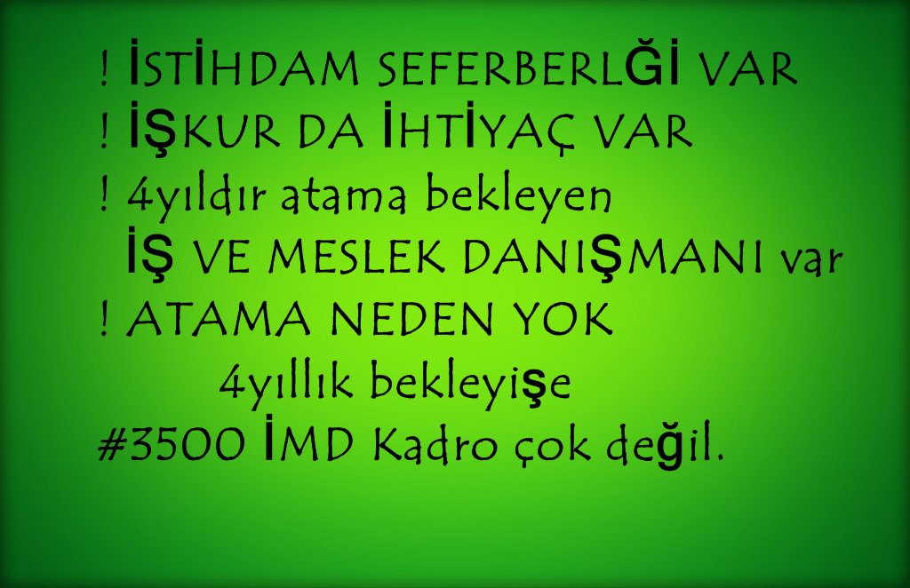 imd_burcin's tweet photo. @jsarieroglu @ziyayuksel31 Kurumdisi IS VE MESLEK DANIŞMANI Ataması ile daha güçlü bir @TurkiyeIsKurumu için Eylülde 3500 ATAMA Sayın Bakanım Jülide Sarıeroglu https://t.co/wZLzxRWJY4