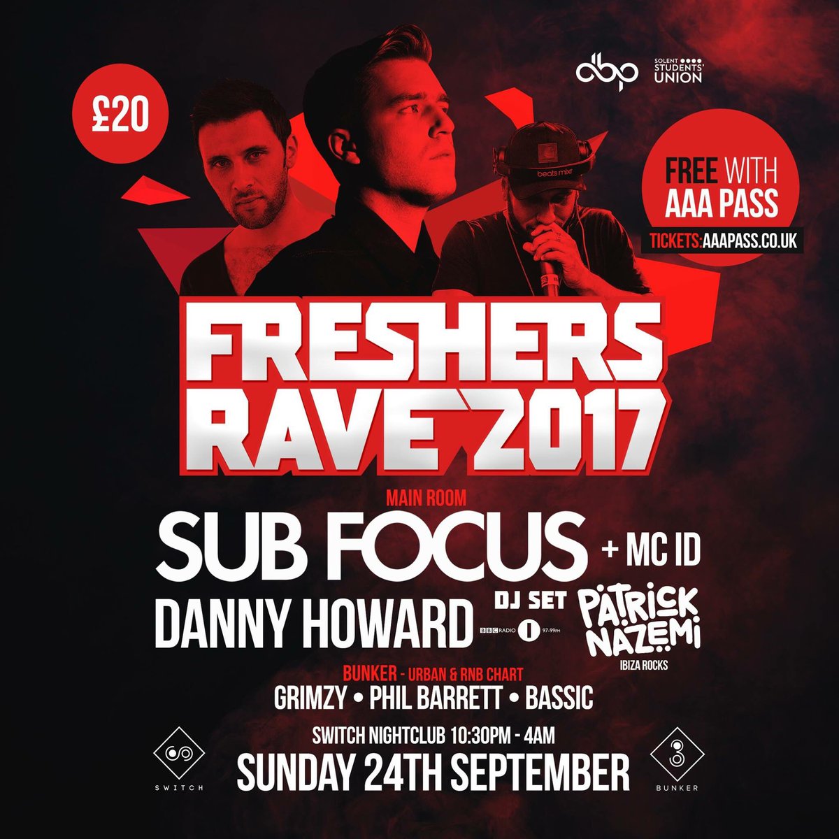See you TONIGHT for Freshers Rave 2017! 

• FREE Entry with AAA Pass
• £20 on the door

See you tonight 🎉