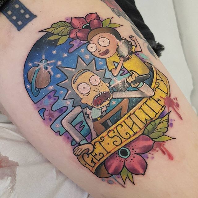 Rick & Morty tattoo by @hollarie at @creativebodyart in Coventry, England #hollarie #creativebodyart #coventry #england #rickandmorty #r https://t.co/evVnn1qqOJ 1