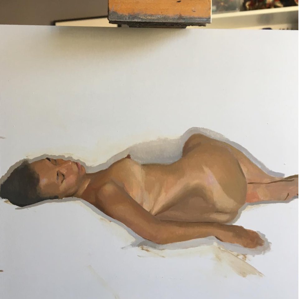 Reclining nude study #painting #wip #nude #classicalpainting #atelier
