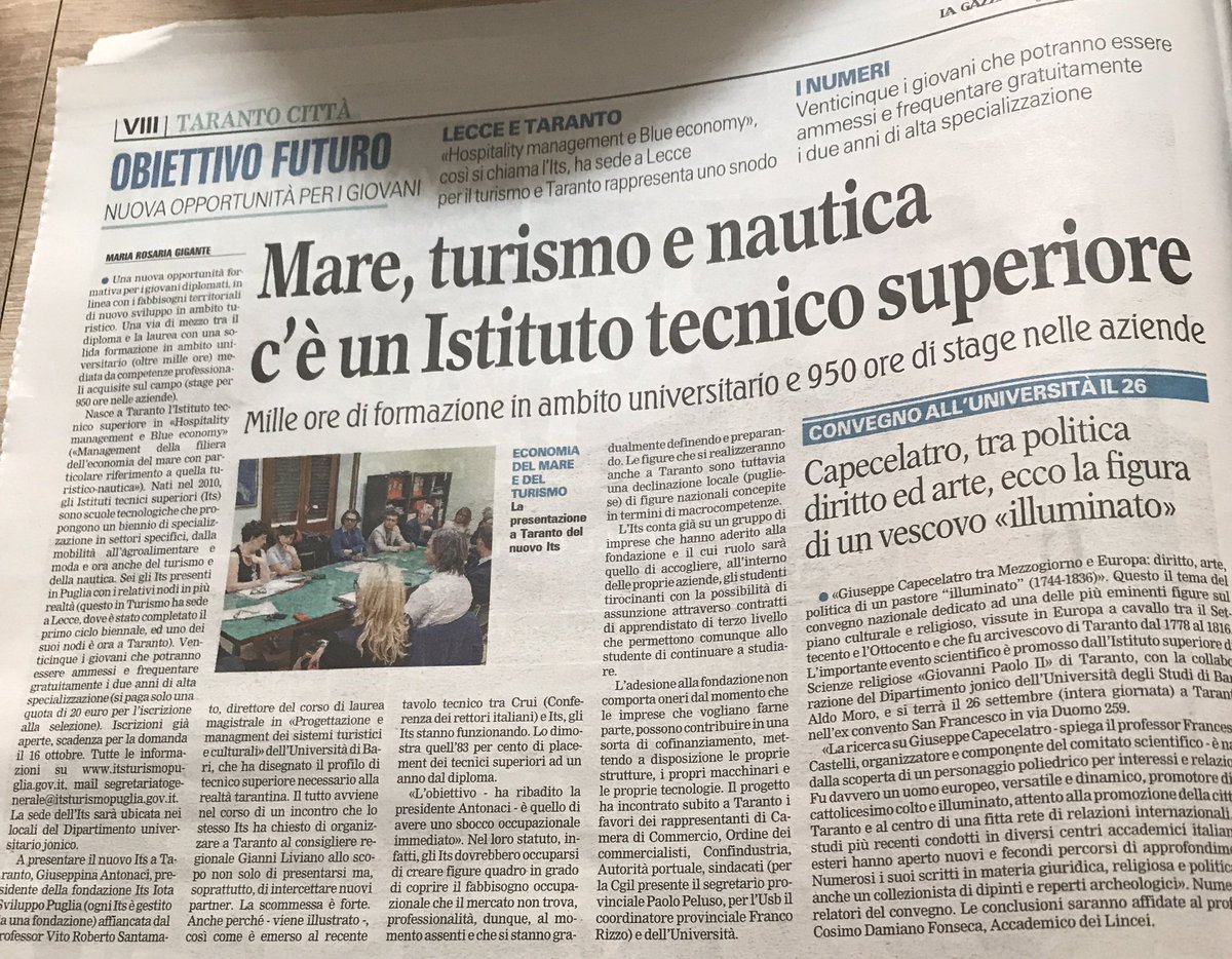 fulviodiblasio's tweet photo. In bocca al lupo #giuseppinaantonaci per nuovo ITS Hospitality Management e blue economy #taranto https://t.co/Ey0qSDCBle @PortodiTaranto https://t.co/w3PM3SQSo0