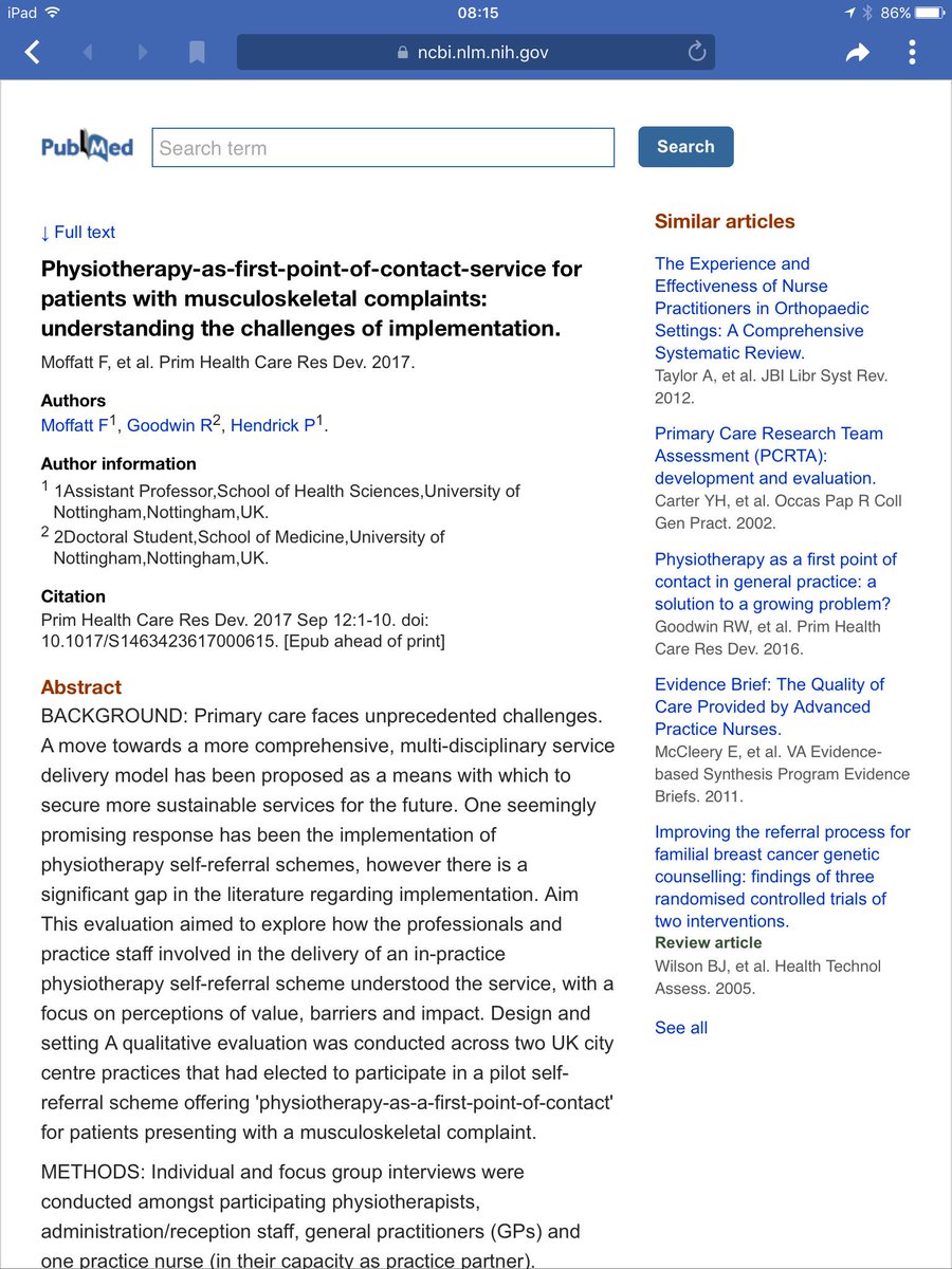 RogerKerry1's tweet photo. Brilliant paper out 2day on service implementation - Physio-as-first-point-of-contact by @fimo18 @goodyrob &amp; PH 

https://t.co/KEsSlIaRqV https://t.co/kqMgLHNrGc