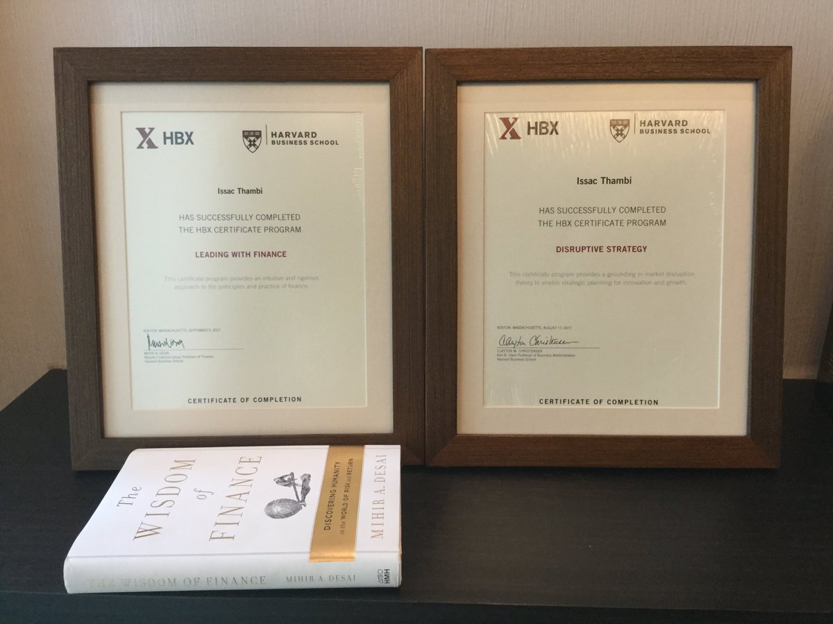 Issacvipin's tweet photo. Proudly present my certificates for passing the #HBXLeadingWithFinance #HBXDisruptiveStrategy course from Harvard Business School. #Harvard https://t.co/82ZbHn7qa8
