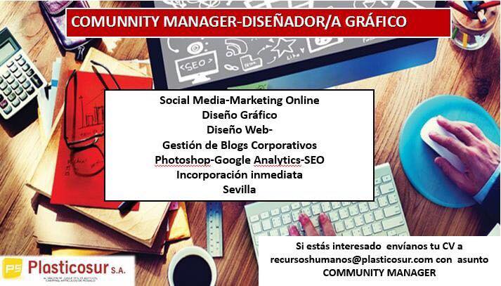 Oferta de #empleo de community manager-diseñador/a gráfico/a en <a href="/Plasticosur/">Plasticosur</a> en Sevilla #EmpleoSE #SevillaEmpleo