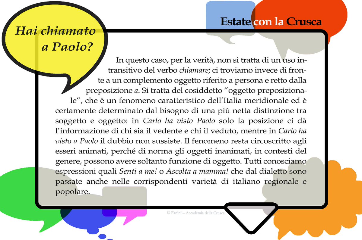 AccademiaCrusca's tweet photo. Ultimo #SettembreCrusca, il n° 9: "Hai chiamato A Paolo?"; due parole sull'accusativo preposizionale: https://t.co/x1AoneOOO9 https://t.co/VUDJZgLdQ9