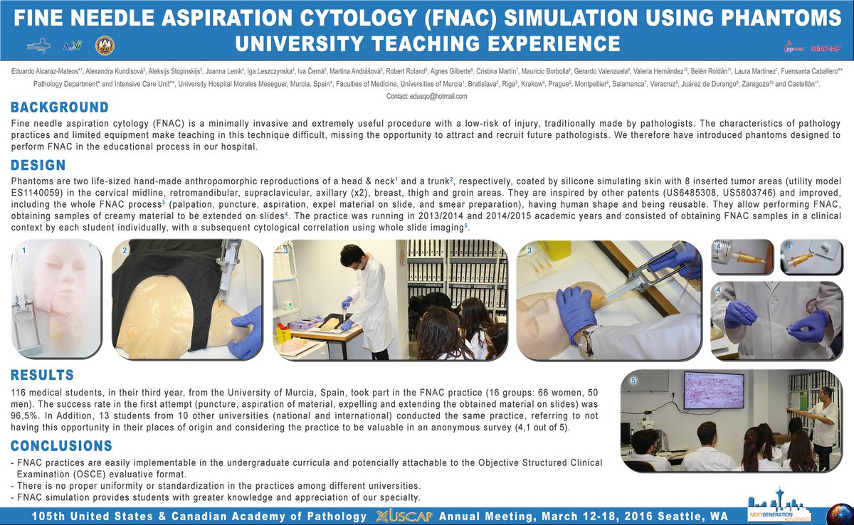 edusqo's tweet photo. @SawbonesNow @lara_pijuan @tlabiano @pathologistmag @Sara_Jiang @marenwhymd @Sinchita_Roy @aakasharmand @Tony_Calles @damedium @Area6VegaMedia Working hard 2find the best training device 2teach FNA #Cytology. Interactive teaching 4the student &amp; #PatientSafety #Simulation  #USCAP2016 https://t.co/f7DD0lDetj