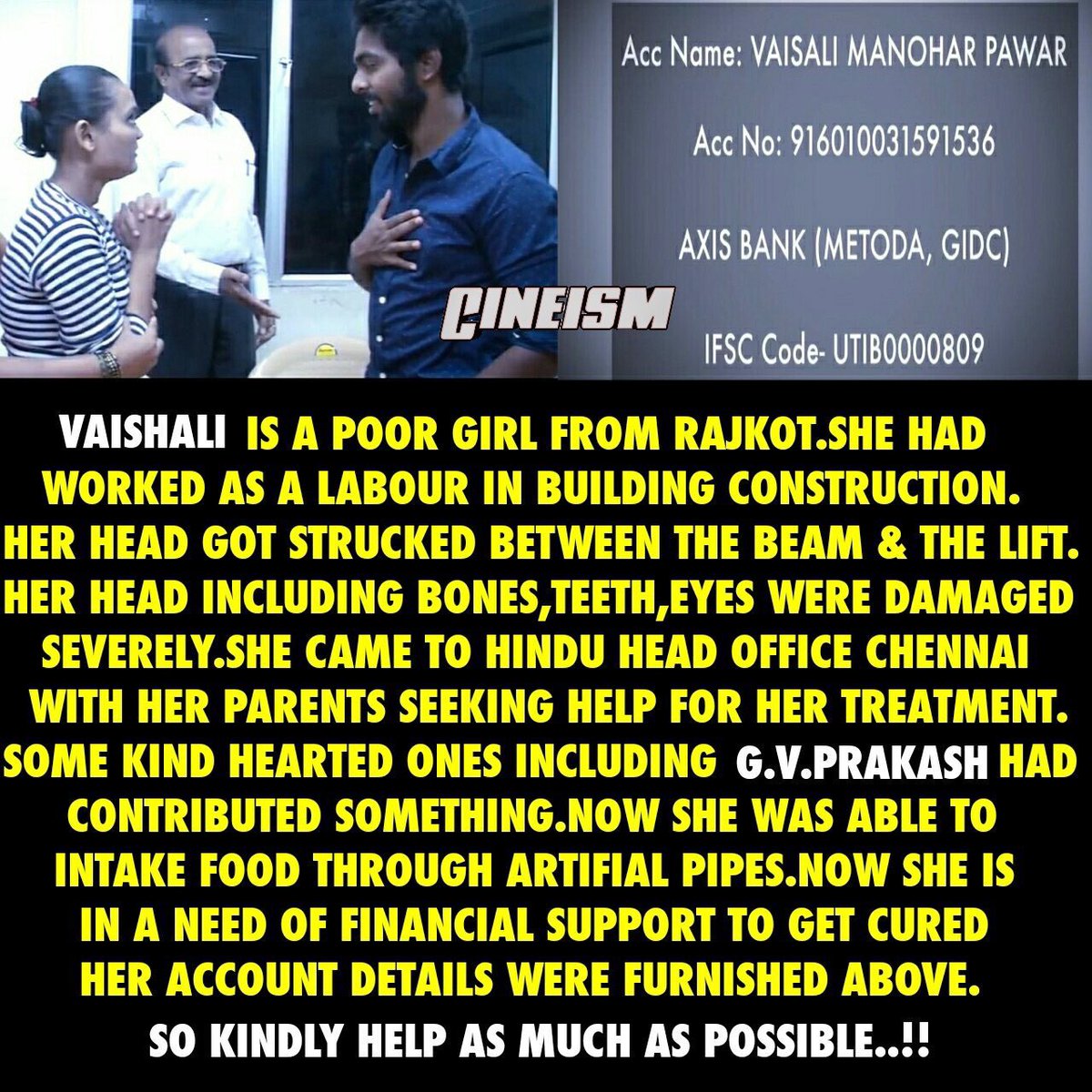 GvprakashTrend's tweet photo. Respect @gvprakash na 🙏🙏🙏💞💞💞😍😍😍

#HelpVaishali https://t.co/AV1YajUHWB