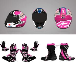 Éste es el casco que lucirá <a href="/Rins42/">Alex Rins</a> en su carrera de hoy para apoyar a la lucha contra el cáncer de mama. #PinkRacing