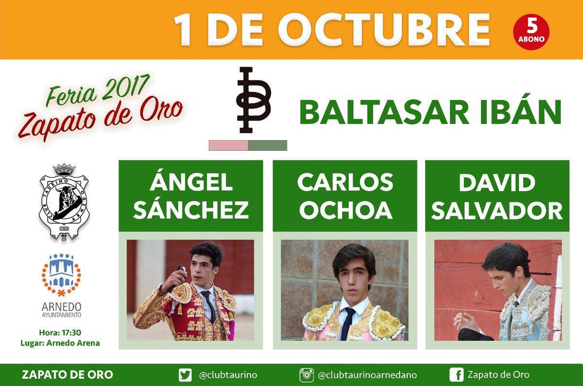 clubtaurino's tweet photo. 🍀CONCURSO Retwittea hasta las 22:00 de hoy y entra en el sorteo de una entrada doble para la novillada del día 1 de Octubre. #zapatodeoro https://t.co/otcd4z3Weo