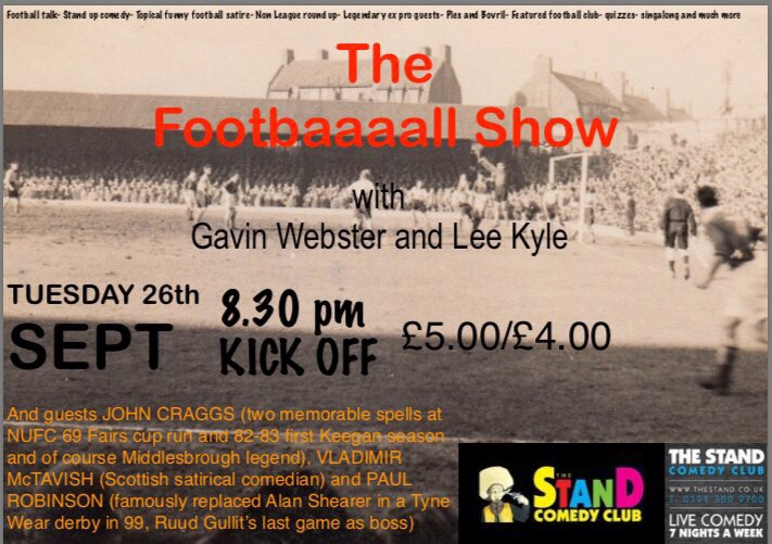 Come on <a href="/SouthShieldsFC/">South Shields FC</a> <a href="/southshieldscc/">South Shields Cricket Club</a> <a href="/FCWhitburn/">Whitburn & Cleadon FC</a> <a href="/wqsaints/">WillingtonQuaySaints</a> support your local <a href="/footbaaaallshow/">The Footbaaaall Show</a> <a href="/StandNewcastle/">The Stand Newcastle</a> only £5 man!!!