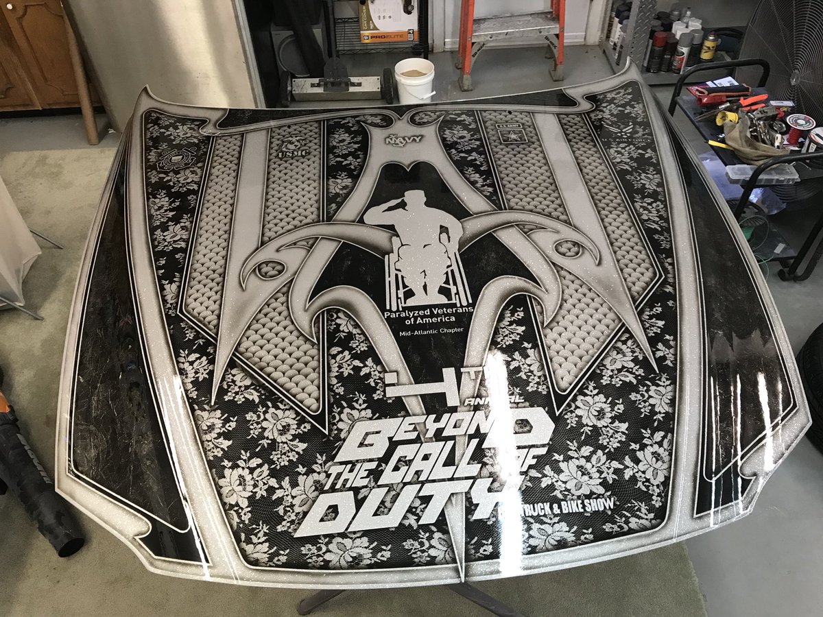 SelfMadeKustoms's tweet photo. Hood we are donating to the Paralyzed Veterans of America car show! https://t.co/Ms5MxQd7Po