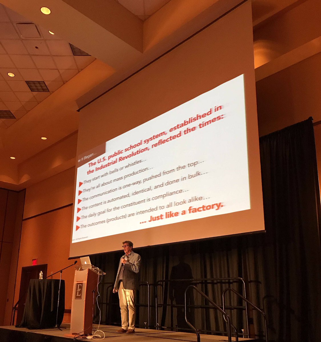 houstonkraft's tweet photo. "Our system prepares students for another yesterday - not a tomorrow." @TimElmore #tasc2017 https://t.co/QwIvsUUsx3
