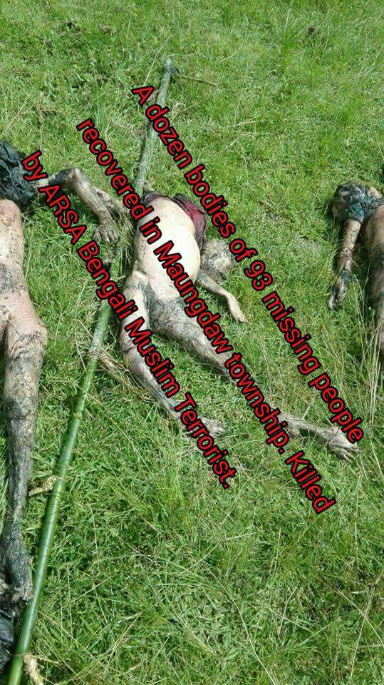 A dozen bodies of 93 missing people recovered in Maungdaw township. Killed by #ARSA #Bengali Muslim Terrorist.
#SaveRakhine
