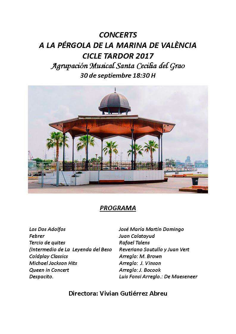 Concert de  la banda a la Pérgola de la Marina el dissabte 30 a les 18:30h. Vos esperem!!