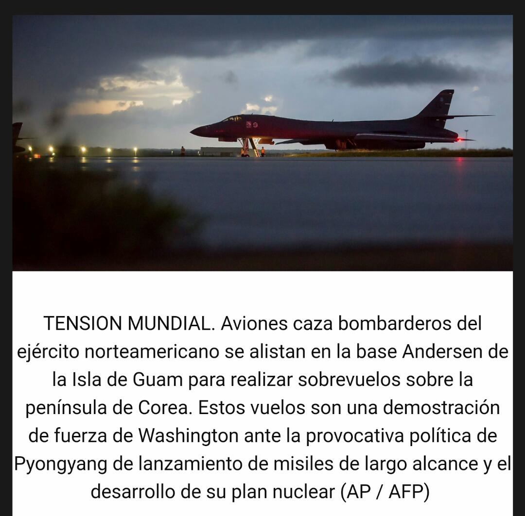 CATERINAV's tweet photo. #24Sep TENSIÓN MUNDIAL | Aviones caza bombarderos de USA se alistan para sobrevolar península de Corea. https://t.co/jy3blW5lHK