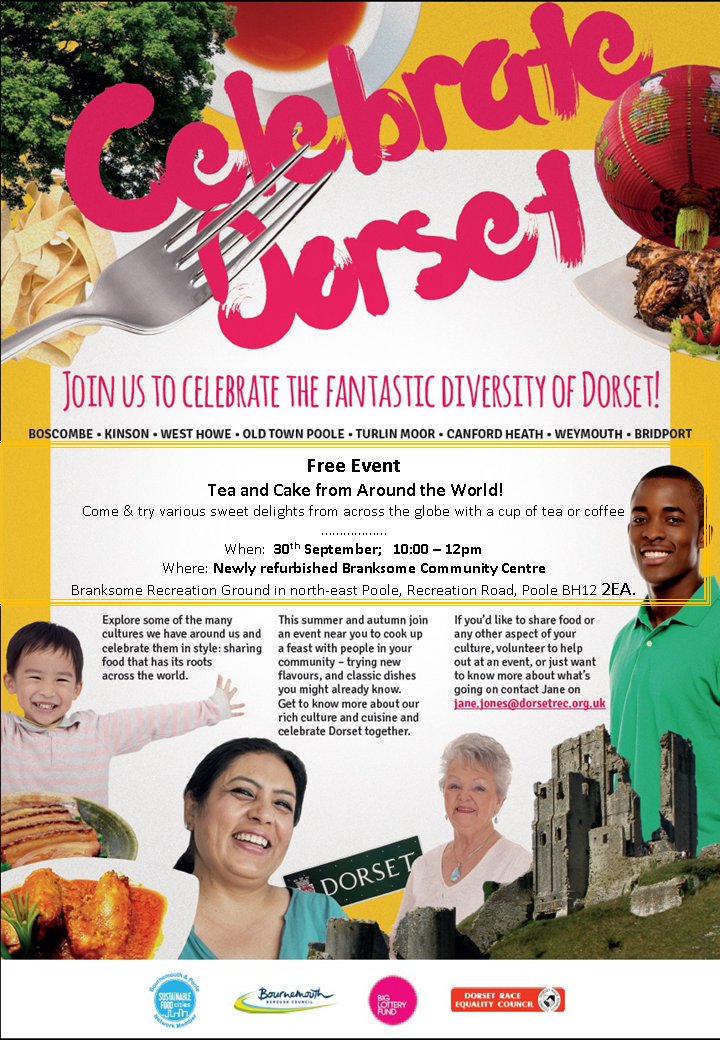 Tea &amp; Cake From Around the World.
10-12am, Saturday 30th September at the Branksome Centre, Recreation Road, Poole BH12 2EA.